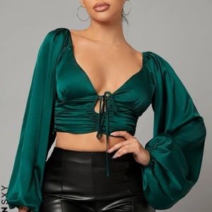 Green Satin Crop Top